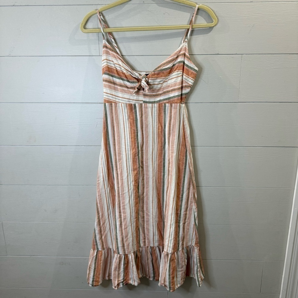 Lulu’s Madisun Peach Multi Striped Tie-Front Dress Size XS